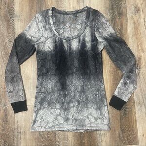 Elegant Black and Gray Ombré, Burn Out Floral Lace Top, Size Large
